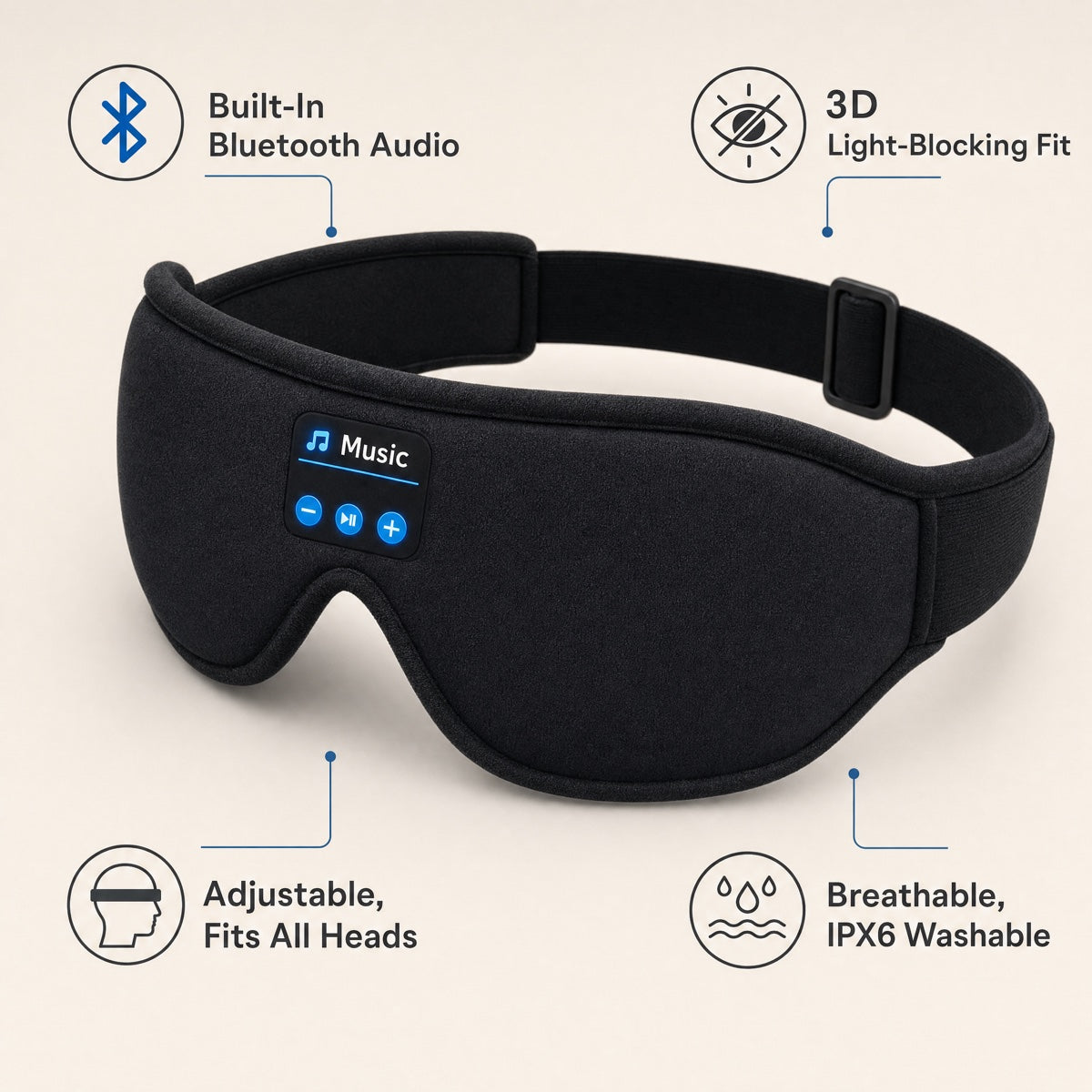 Feature overview of the NapNest Bluetooth sleep mask